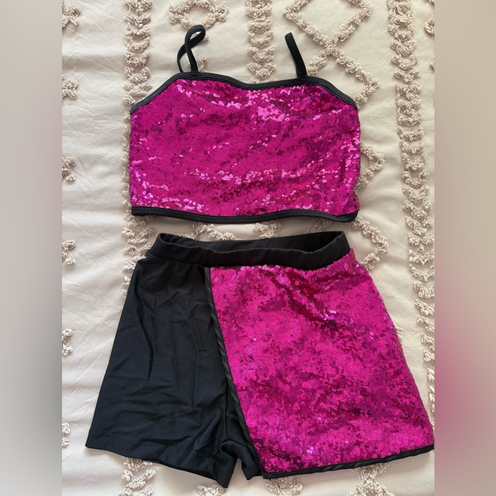Weissman Black and Pink Sequin Kids Dance Costume LC